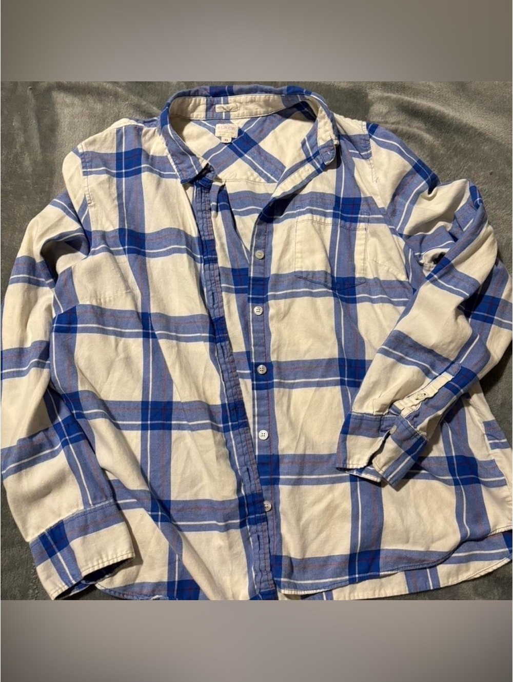 J. Crew White and Blue Plaid Button-Down Shirt Size XL Classic Layering Fall